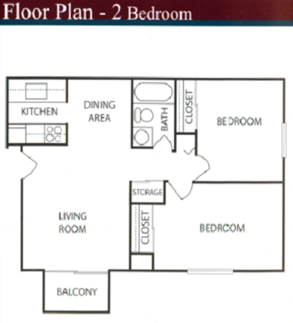 Sugartree Apartments two bedroom floor plan in Mount Morris, MI